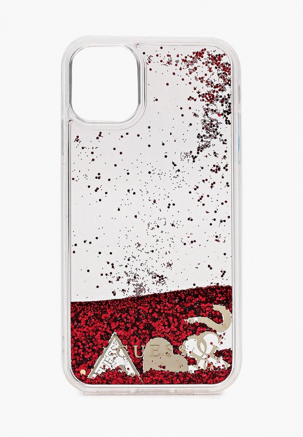 Guess Чехол для iPhone - 11, Liquid Glitter Hearts Raspberry - фото 1