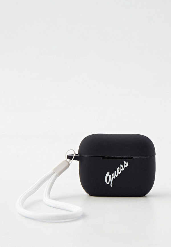 Guess Чехол для наушников - Airpods Pro Silicone case Script logo with cord Black/White - фото 1