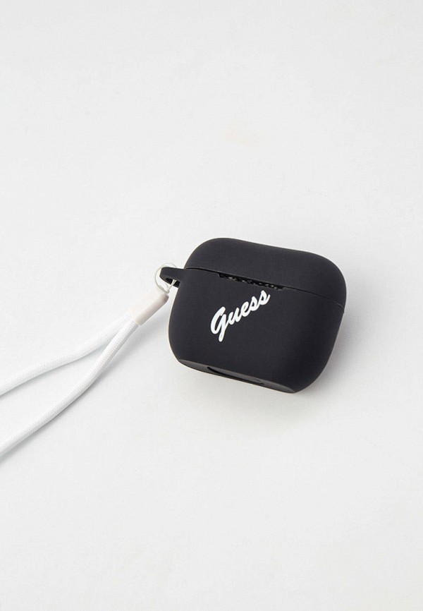 Guess Чехол для наушников - Airpods Pro Silicone case Script logo with cord Black/White - фото 2