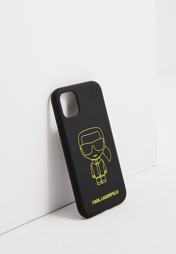 Karl Lagerfeld Чехол для iPhone - 11, Liquid silicone Ikonik outlines Black/Yellow - фото 1