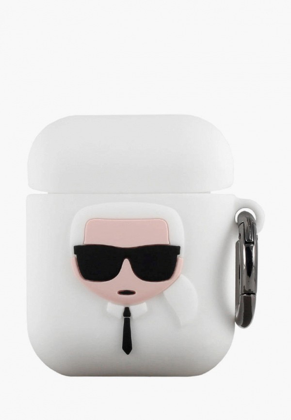 Karl Lagerfeld Чехол для наушников - Airpods 1/2, Silicone case with ring Karl White - фото 1
