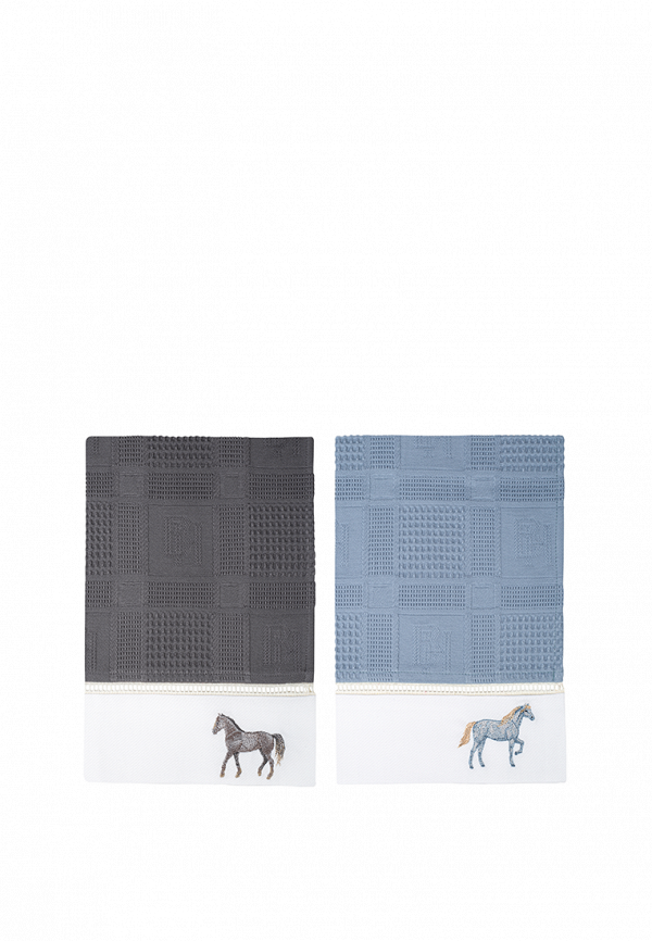 Bellehome Комплект кухонных полотенец - вафельных Wild horses с вышивкой 40х70 2 шт. - фото 1