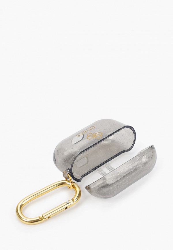 Guess Чехол для наушников - Airpods Pro, TPU Transaprent Glitter with carabin 4G Black - фото 2