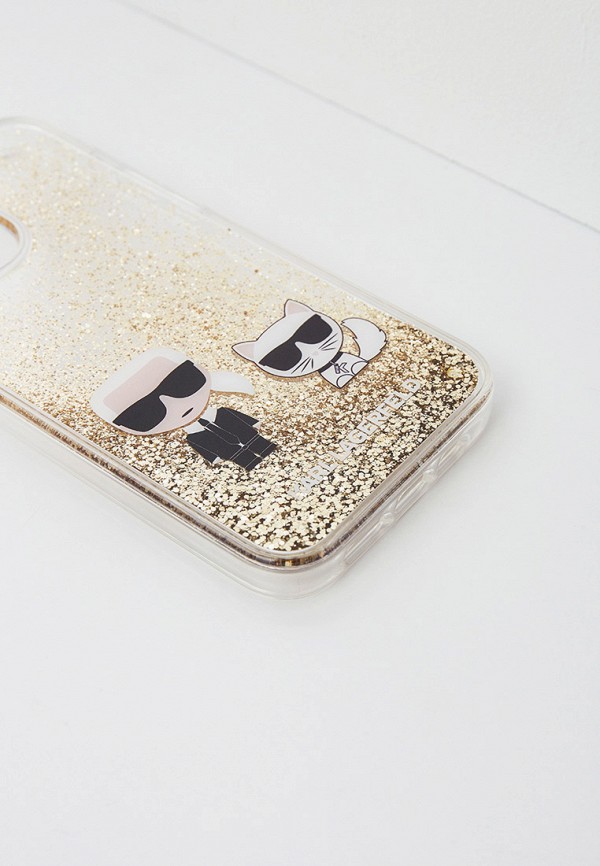 Karl Lagerfeld Чехол для iPhone - 13 Pro Max, Liquid glitterKarl & Choupette Gold - фото 3