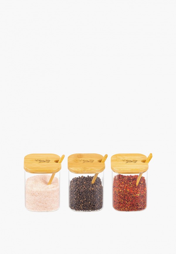 Elan Gallery Набор банок для хранения - 3х450 мл 29х9,5х11,5 см Crystal glass, с бамбуковыми крышками и ложками, на подставке - фото 4