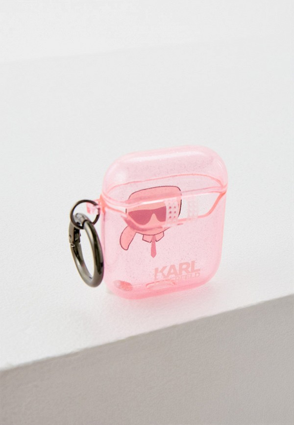 Karl Lagerfeld Чехол для наушников - Airpods 1/2, TPU Glitters with ring Karl Transparent Pink - фото 2