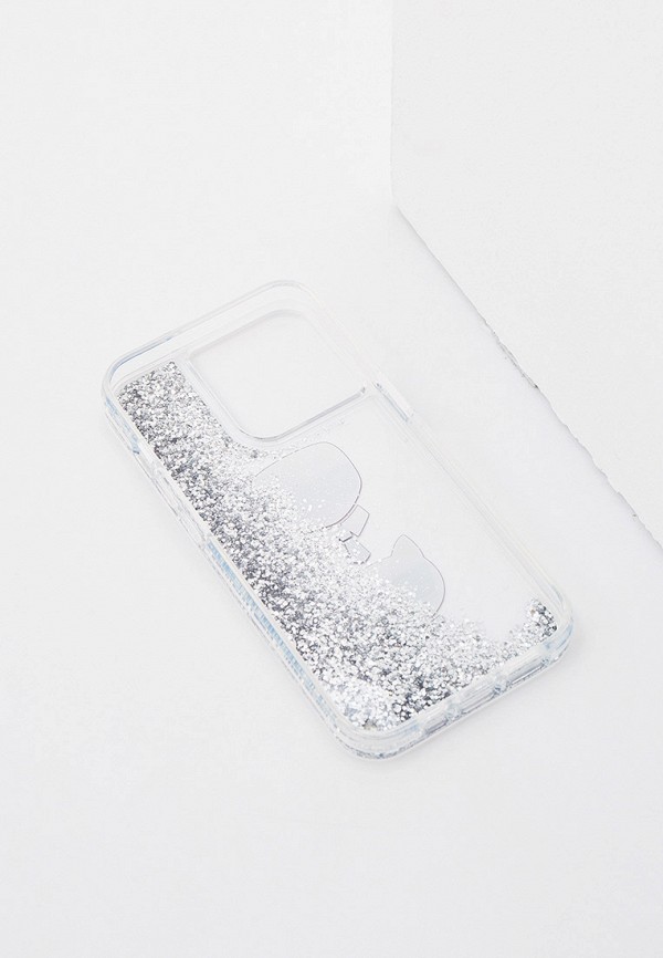 Karl Lagerfeld Чехол для iPhone - 13 Pro, PC/TPU Karl & Choupette heads Silver - фото 2