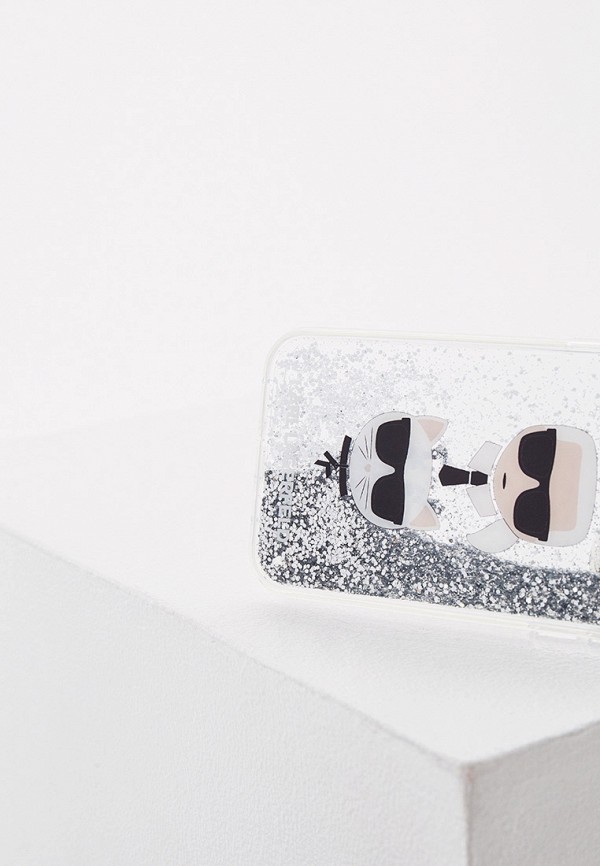 Karl Lagerfeld Чехол для iPhone - 13 Pro, PC/TPU Karl & Choupette heads Silver - фото 3