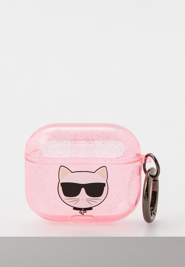 Karl Lagerfeld Чехол для наушников - Airpods 3, TPU Glitters with ring Choupette Transparent Pink - фото 1