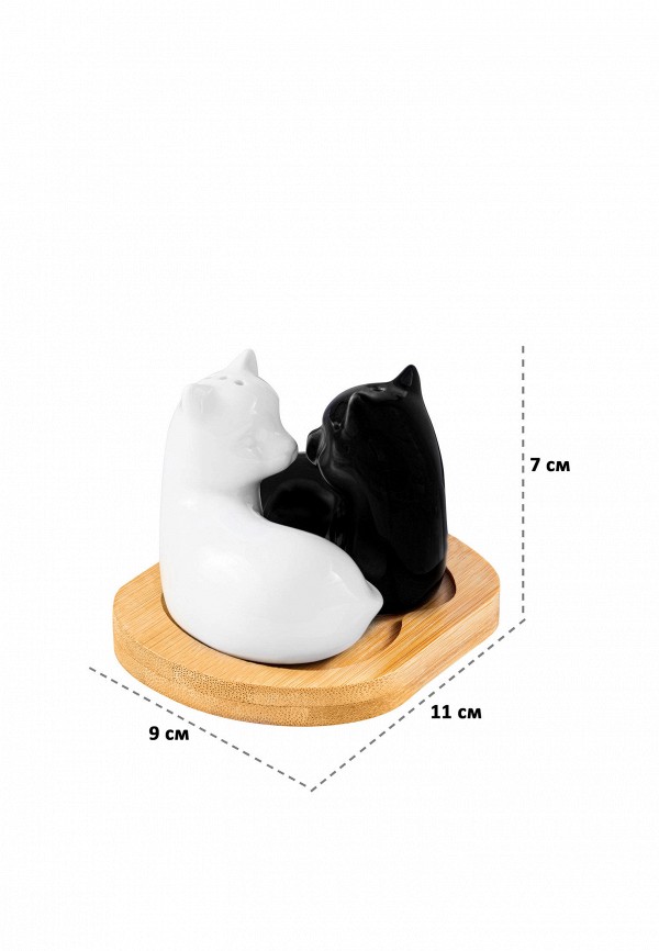 Elan Gallery Набор для сервировки специй - 11х9х7 см Кошки черно-белые, на деревянной подставке - фото 2