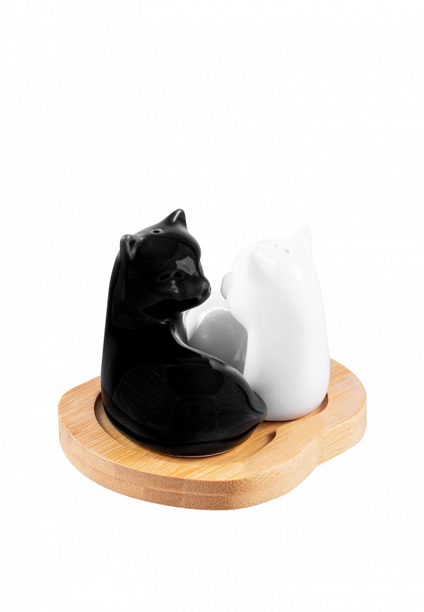 Elan Gallery Набор для сервировки специй - 11х9х7 см Кошки черно-белые, на деревянной подставке - фото 4
