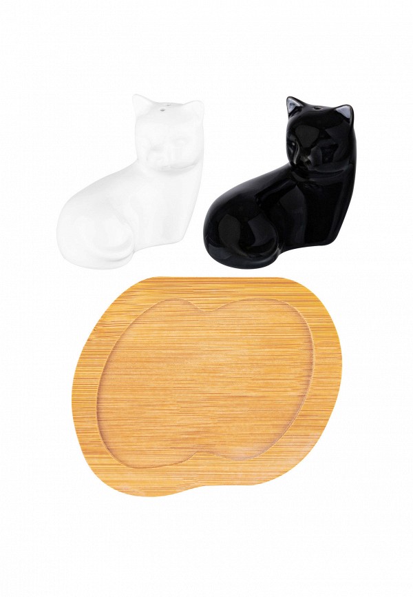 Elan Gallery Набор для сервировки специй - 11х9х7 см Кошки черно-белые, на деревянной подставке - фото 5