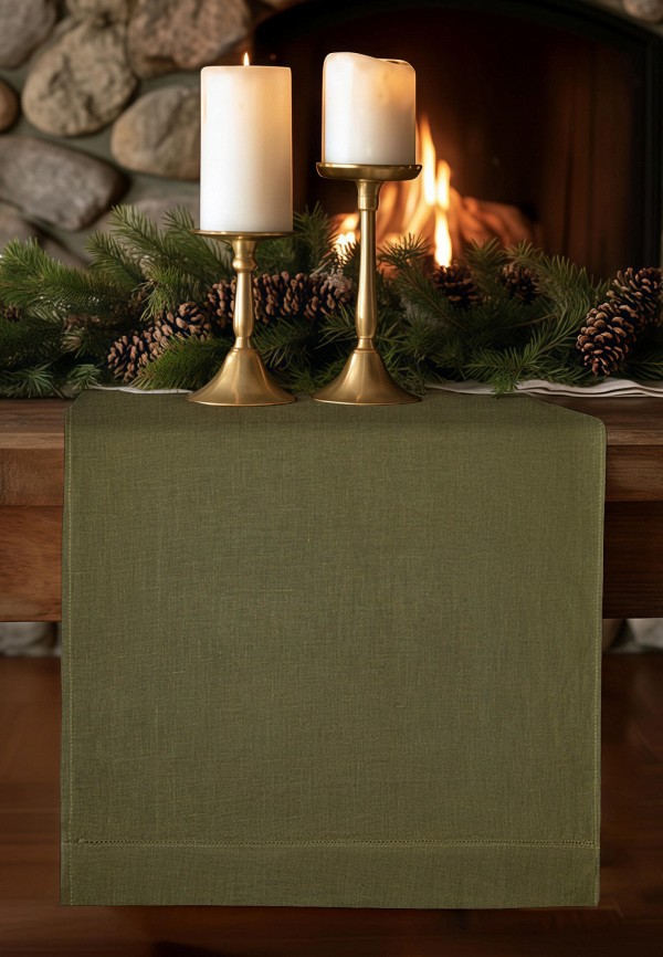 Bellehome Скатерть-дорожка - Olive Green однотонная 40х160 хлопок/лен - фото 1
