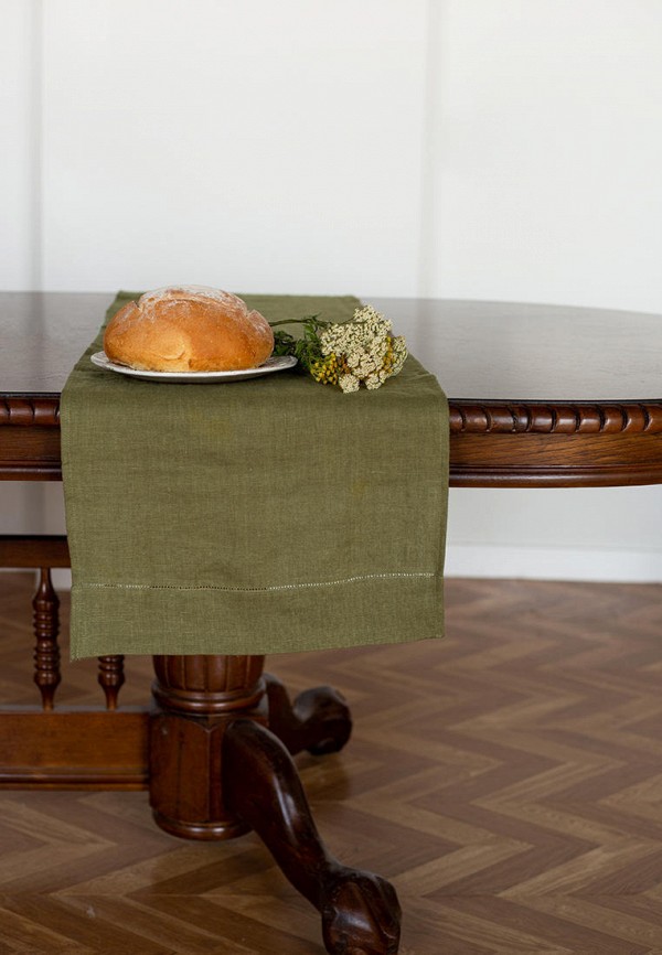 Bellehome Скатерть-дорожка - Olive Green однотонная 40х160 хлопок/лен - фото 2