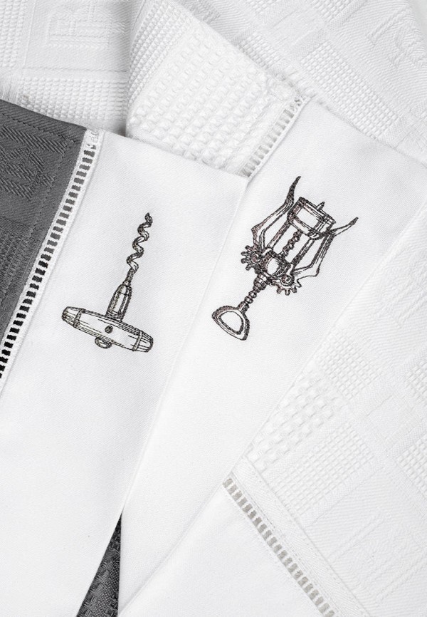 Bellehome Комплект кухонных полотенец - Wine opener, вафельные с вышивкой 40х70 2 шт. - фото 4