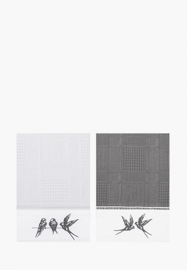 Bellehome Комплект кухонных полотенец - Light Flight, вафельные с вышивкой 40х70 2 шт. - фото 1