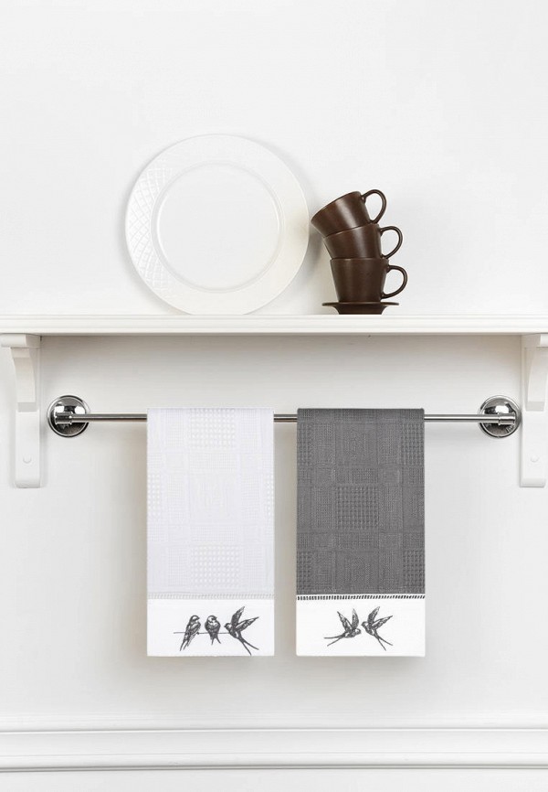 Bellehome Комплект кухонных полотенец - Light Flight, вафельные с вышивкой 40х70 2 шт. - фото 5