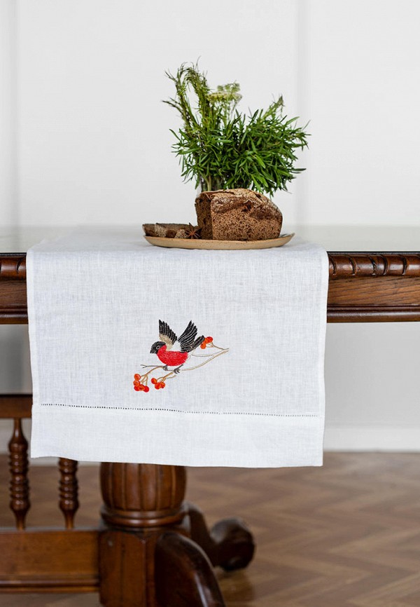 Bellehome Скатерть-дорожка - Русская зима белая с вышивкой 40х160 хлопок/лен - фото 2