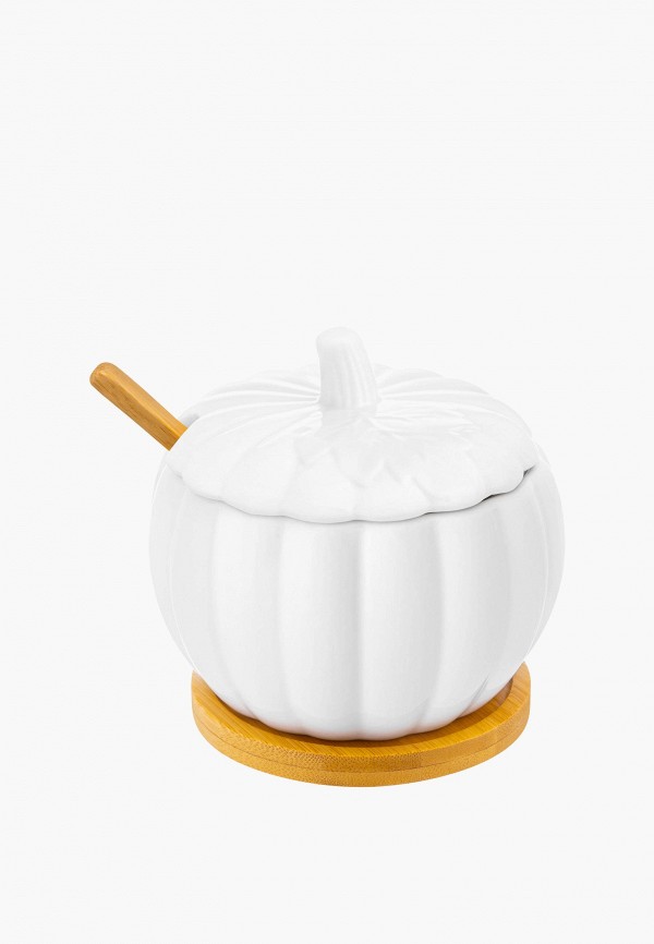 Elan Gallery Сахарница - 350 мл 10,8х10,8х10 см Тыква, с ложкой, на деревянной подставке - фото 1