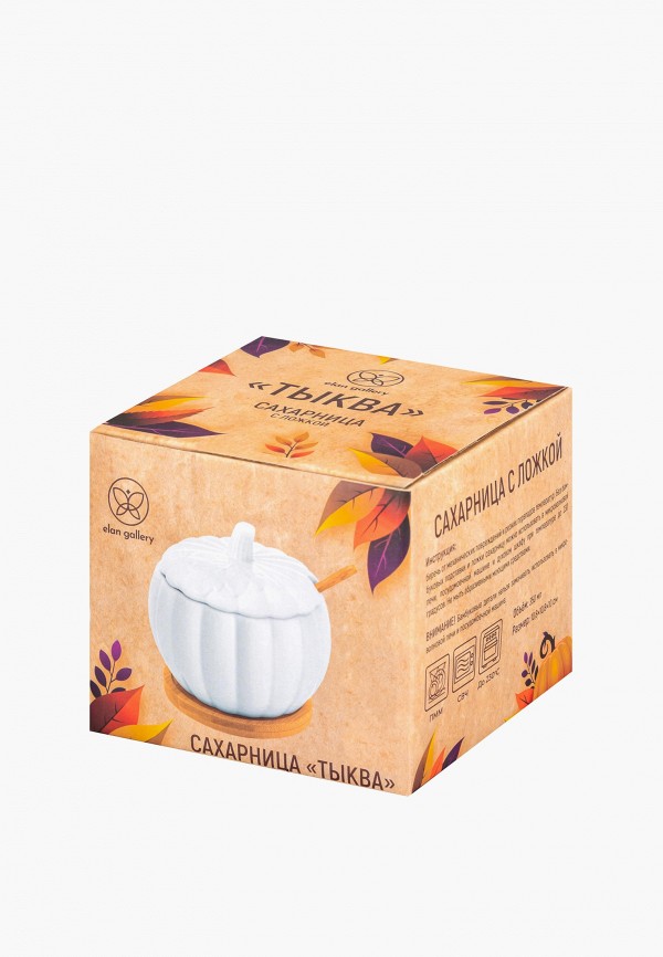 Elan Gallery Сахарница - 350 мл 10,8х10,8х10 см Тыква, с ложкой, на деревянной подставке - фото 5