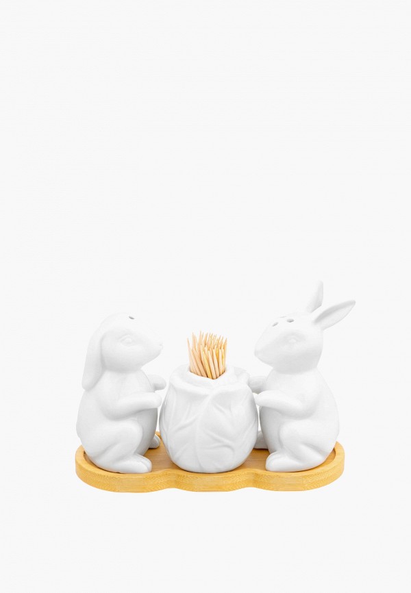 Elan Gallery Набор для сервировки специй - 14х6х9,5 см Кролики с капустой, на деревянной подставке - фото 1