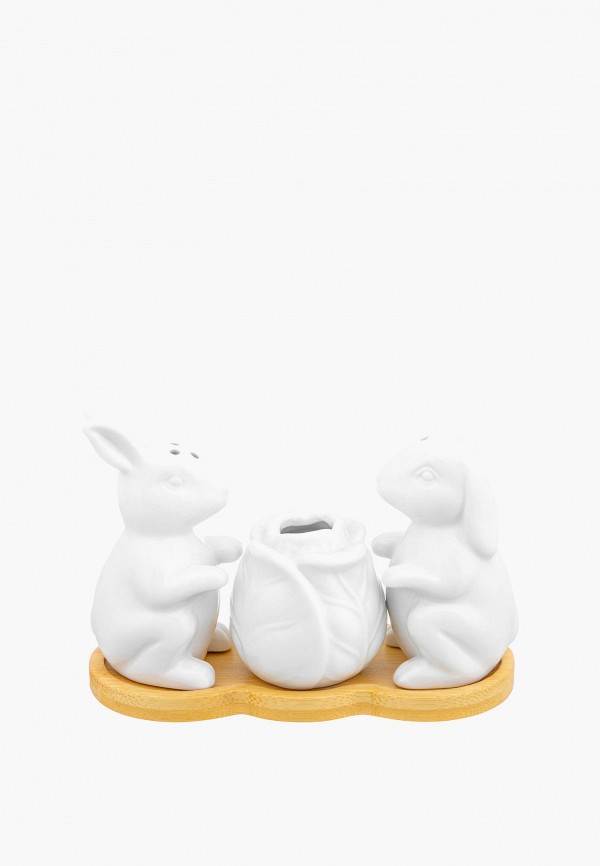 Elan Gallery Набор для сервировки специй - 14х6х9,5 см Кролики с капустой, на деревянной подставке - фото 3