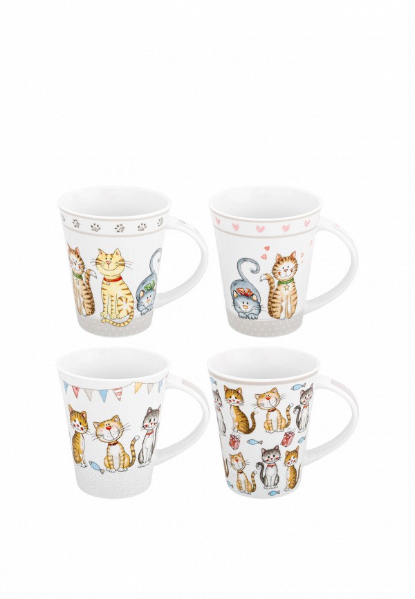 Elan Gallery Набор кружек - 4х350 мл 12х9х11 см БЕЗ КОТА ЖИЗНЬ НЕ ТА + Кошачья жизнь - фото 1