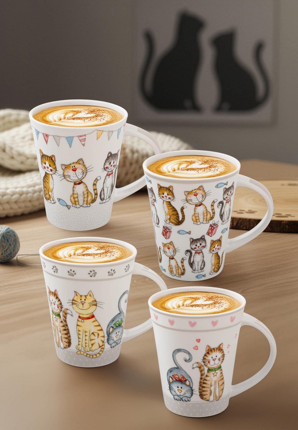 Elan Gallery Набор кружек - 4х350 мл 12х9х11 см БЕЗ КОТА ЖИЗНЬ НЕ ТА + Кошачья жизнь - фото 3