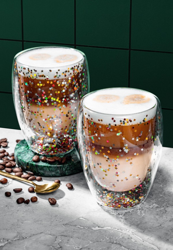 Elan Gallery Набор стаканов - 2х350 мл 9х9х11,5 см Crystal glass с двойными стенками и декором из глиттера - фото 1