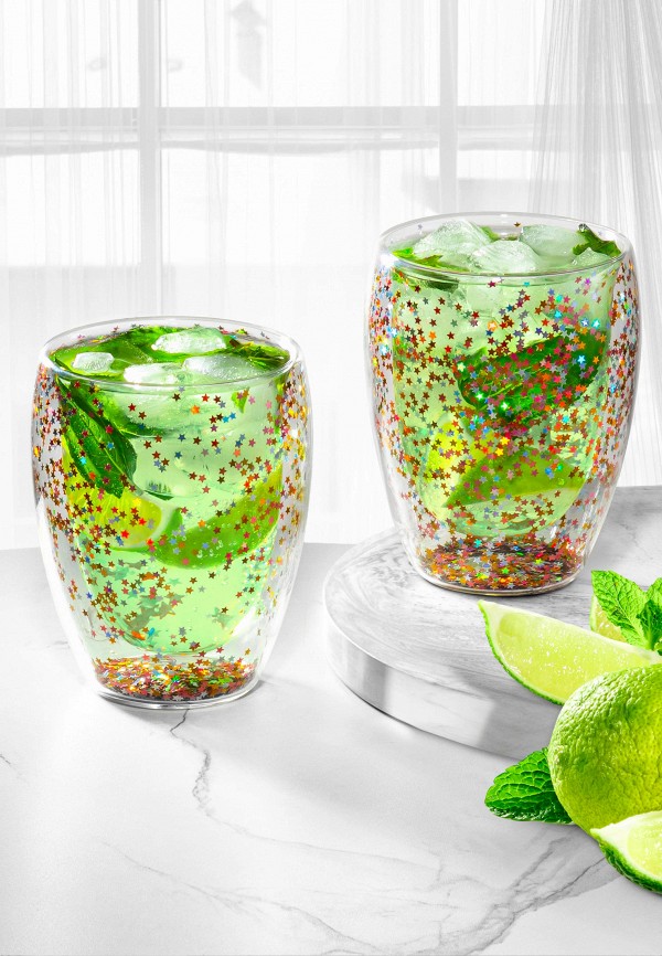 Elan Gallery Набор стаканов - 2х350 мл 9х9х11,5 см Crystal glass с двойными стенками и декором из глиттера - фото 4