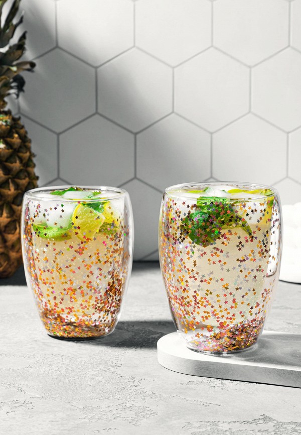 Elan Gallery Набор стаканов - 2х350 мл 9х9х11,5 см Crystal glass с двойными стенками и декором из глиттера - фото 3