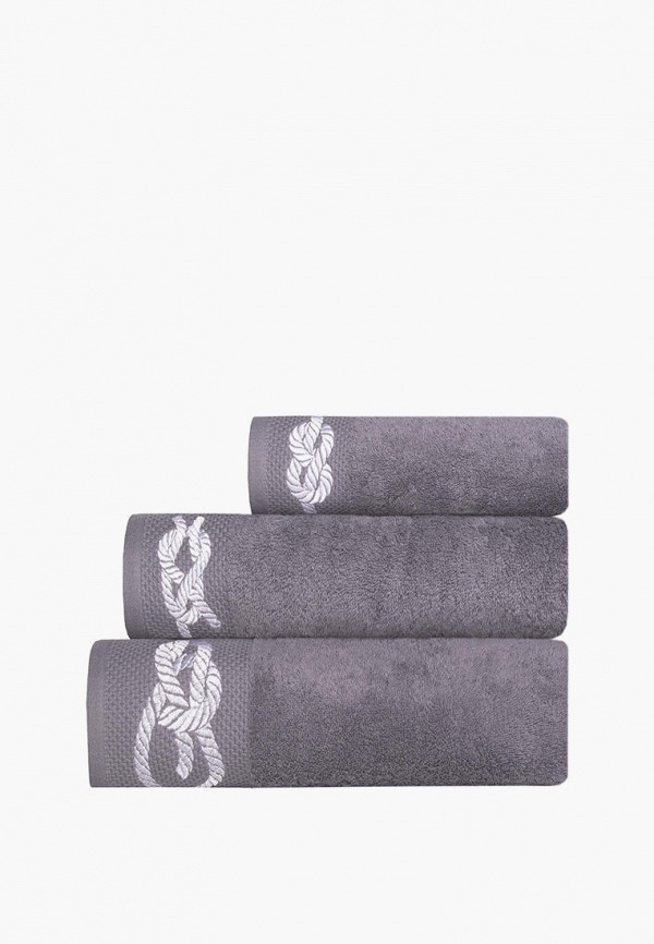 Bellehome Полотенца 3 шт. - Антрацит Верфь махровые с вышивкой - фото 1