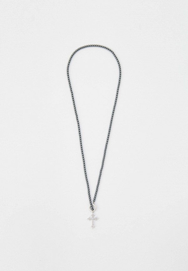 Mr&Mrs Wolf Колье - Колье-галстук из гематита темный шарик  с крестом - фото 2