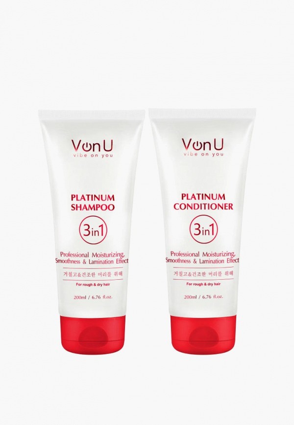 Von U Набор для ухода за волосами - подарочный корейский / Для сухих, жестких, пористых, вьющихся и седых волос / Шампунь 200 мл + Кондиционер 200 мл / Platinum - фото 1
