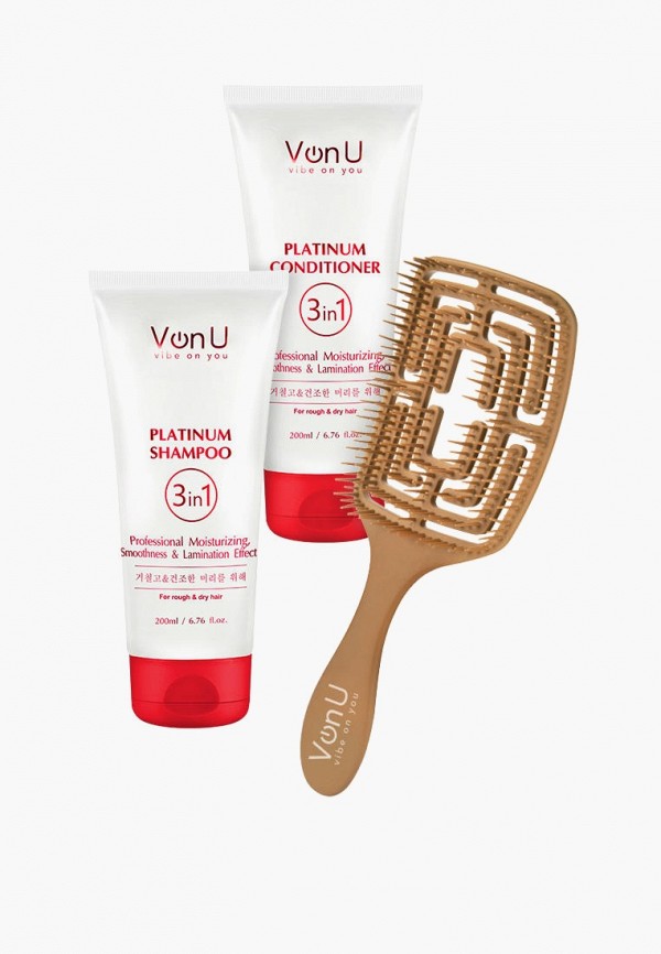 Von U Набор для ухода за волосами - подарочный корейский / Для сухих, жестких, пористых, вьющихся и седых волос / Шампунь 200 мл + Кондиционер 200 мл / Platinum - фото 1