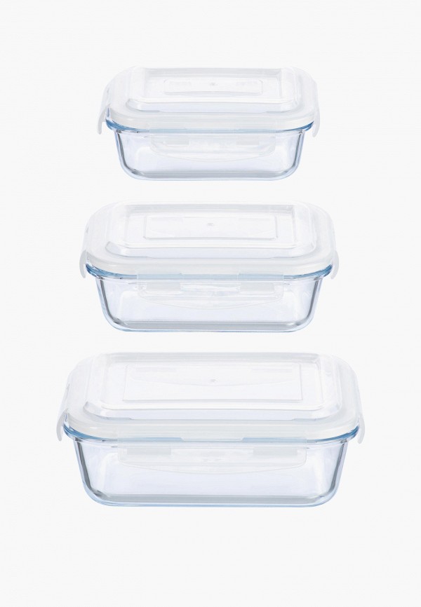 Elan Gallery Набор контейнеров для хранения продуктов - 360 мл, 600 мл, 1000 мл с пластиковыми крышками с силиконовыми уплотнителями, крышки с защелками - фото 4