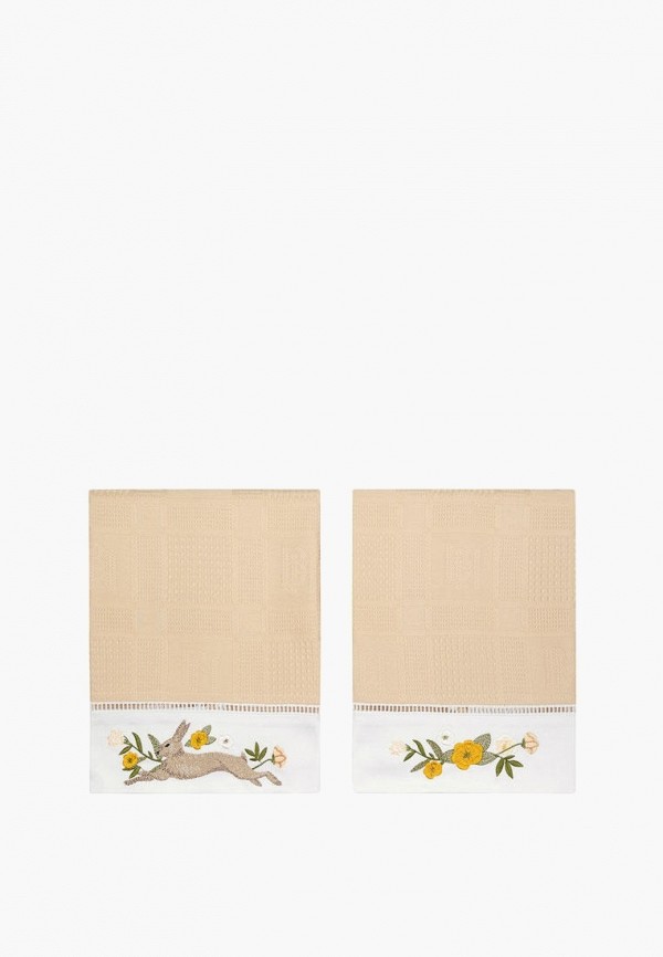 Bellehome Комплект кухонных полотенец - Зайки Дюрер (nude), вафельные с вышивкой, 40х70 2 шт. - фото 1