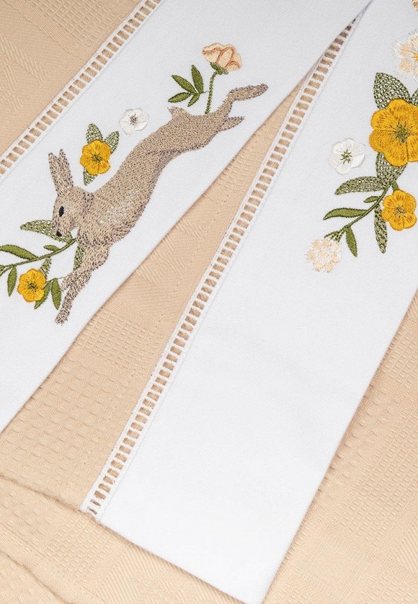 Bellehome Комплект кухонных полотенец - Зайки Дюрер (nude), вафельные с вышивкой, 40х70 2 шт. - фото 3