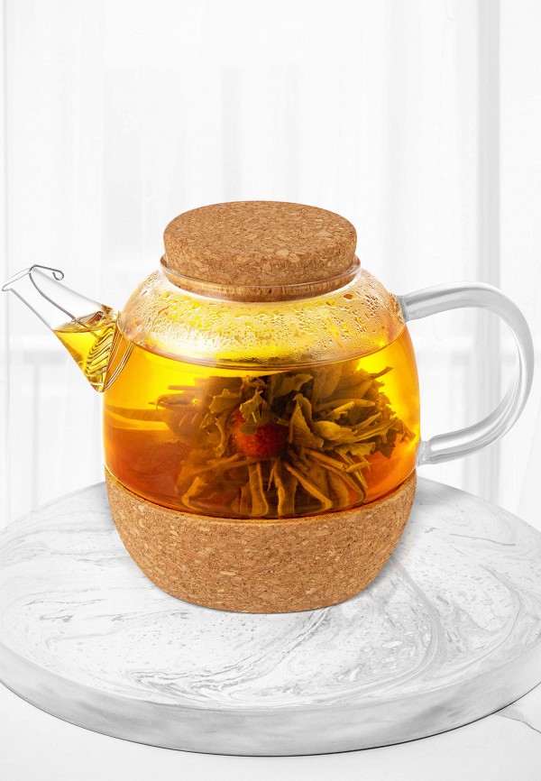 Elan Gallery Чайник заварочный - 800 мл 19,5х12х13,5 см с ситом Crystal glass с пробковой крышкой - фото 1