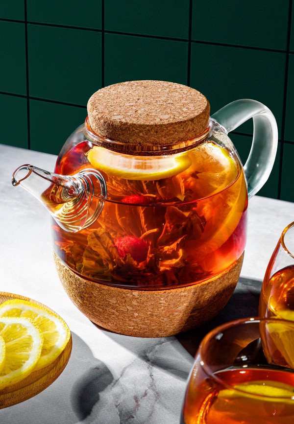 Elan Gallery Чайник заварочный - 800 мл 19,5х12х13,5 см с ситом Crystal glass с пробковой крышкой - фото 2