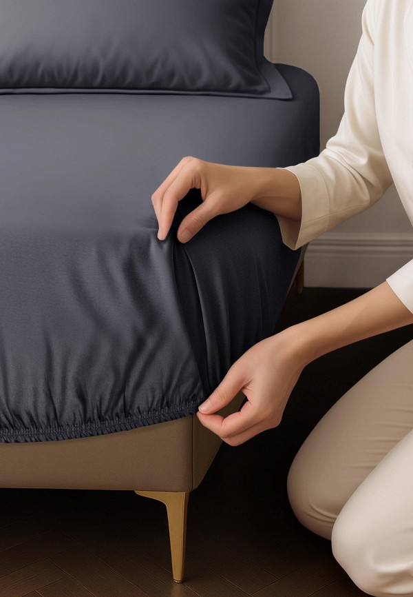 Bellehome Простыня Евро - на резинке Стефания Graphite 200х200х30 сатин - фото 3