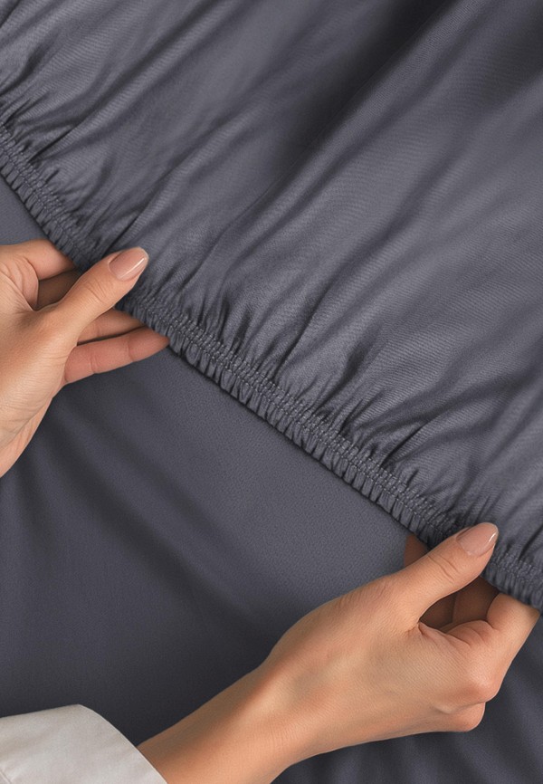 Bellehome Простыня Евро - на резинке Стефания Graphite 200х200х30 сатин - фото 4