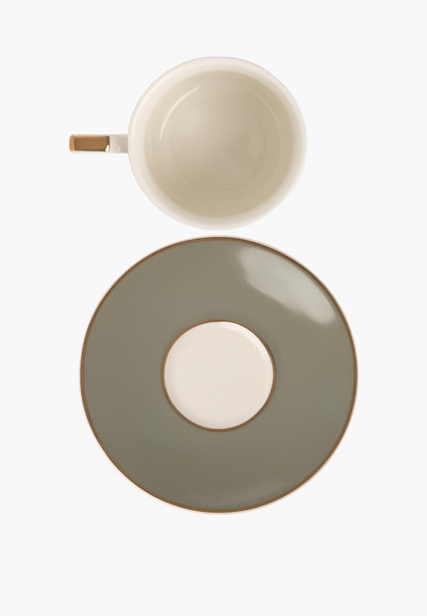 DeNastia Чашка с блюдцем - 220 мл, фарфор, белый/мятный - фото 2