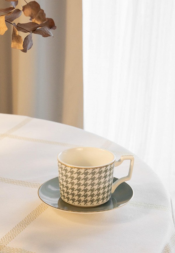 DeNastia Чашка с блюдцем - 220 мл, фарфор, белый/мятный - фото 3