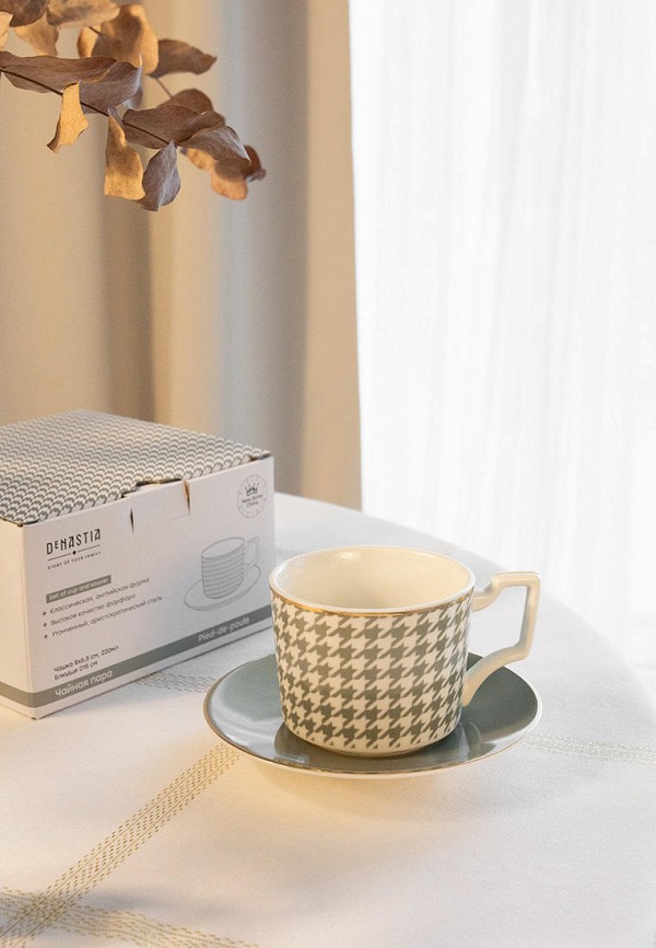 DeNastia Чашка с блюдцем - 220 мл, фарфор, белый/мятный - фото 4