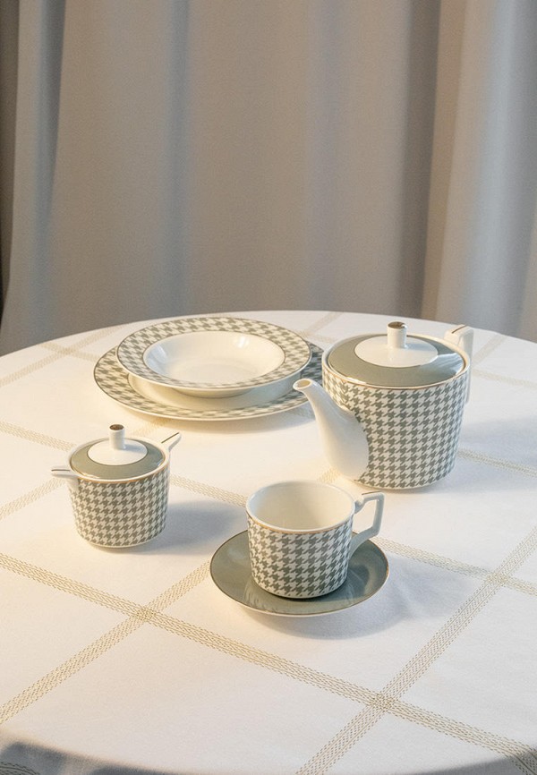 DeNastia Чашка с блюдцем - 220 мл, фарфор, белый/мятный - фото 6