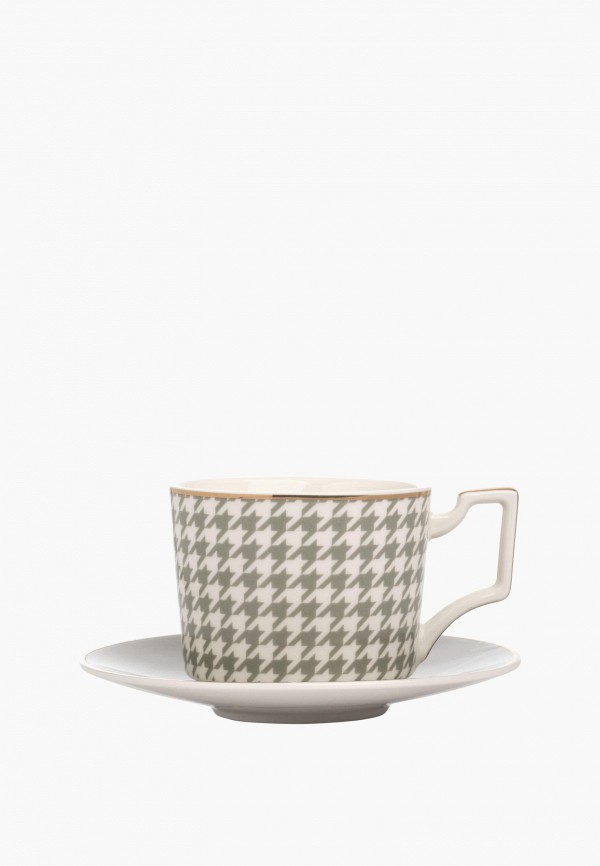 DeNastia Чашка с блюдцем - 220 мл, фарфор, белый/мятный - фото 1