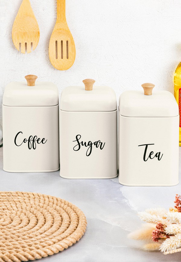 Elan Gallery Набор банок для хранения - 3х1,5 л 11,2х11,2х19 см Tea, coffee, sugar, с крышками - фото 1
