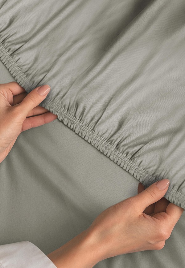 Bellehome Простыня 1,5-спальная - на резинке Стефания Khaki  80х200х30 сатин - фото 4
