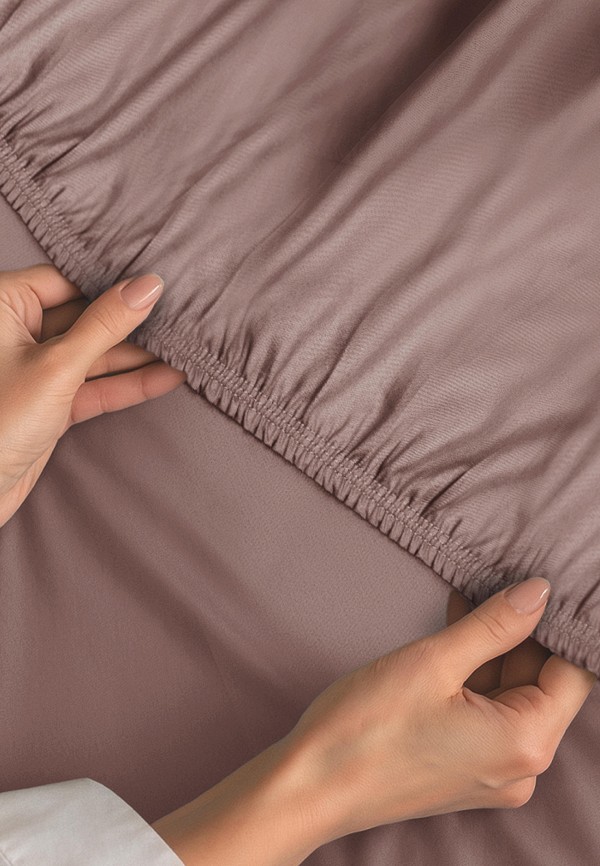Bellehome Простыня 1,5-спальная - на резинке Стефания Mokko 120х200х30 сатин - фото 4